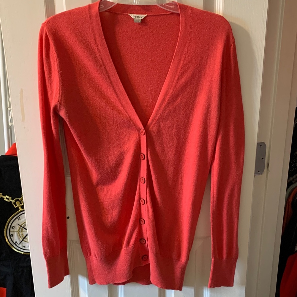 Vintage Fossil Reddish Pink Boyfriend Button-Up Cardigan